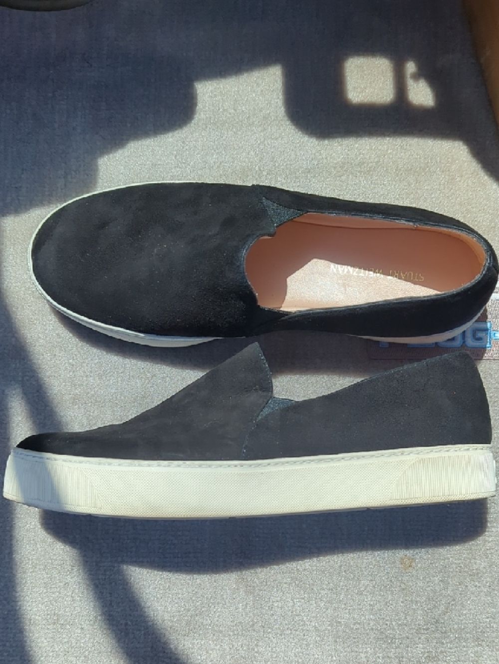 Like New! Stuart Weitzman Black Suede Slip-On Loafers Size 6.5